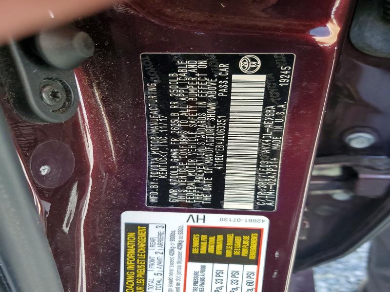 55342186 :رقم المزاد ، 4T1BD1EB4JU063251 vin ، 2018 Toyota Avalon Hybrid مزاد بيع