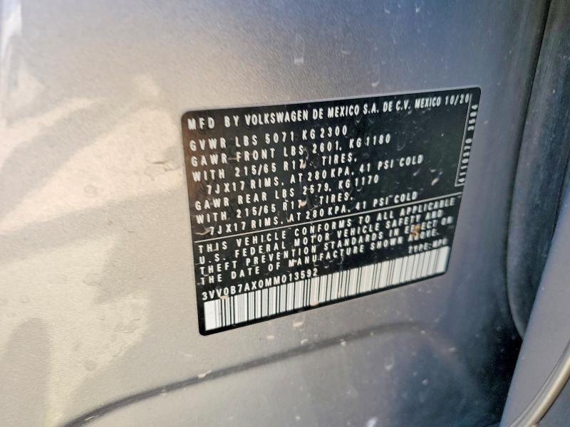 51424526 :رقم المزاد ، 3VV0B7AX0MM013592 vin ، 2021 Volkswagen Tiguan مزاد بيع