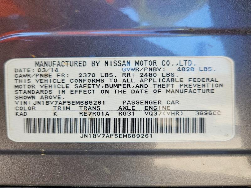 52719736 :رقم المزاد ، JN1BV7AP5EM689261 vin ، 2014 Infiniti Q50 مزاد بيع