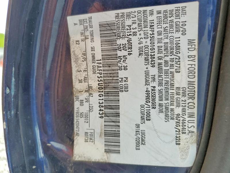 Auction sale of the 2001 Ford Taurus, vin: 1FAFP55U01G138439, lot number: 54989156