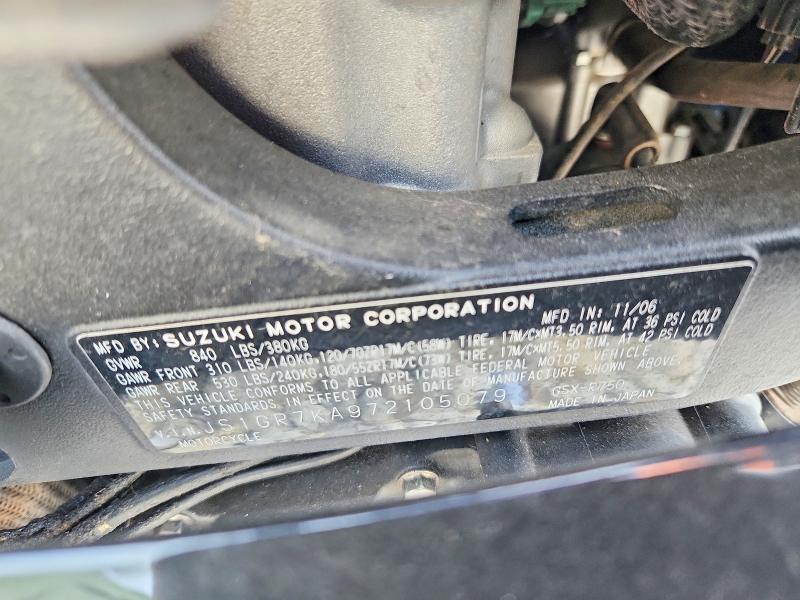 Aukcja sprzedaży 2007 Suzuki Gsx-r750, vin: JS1GR7KA972105079, numer aukcji: 52886186