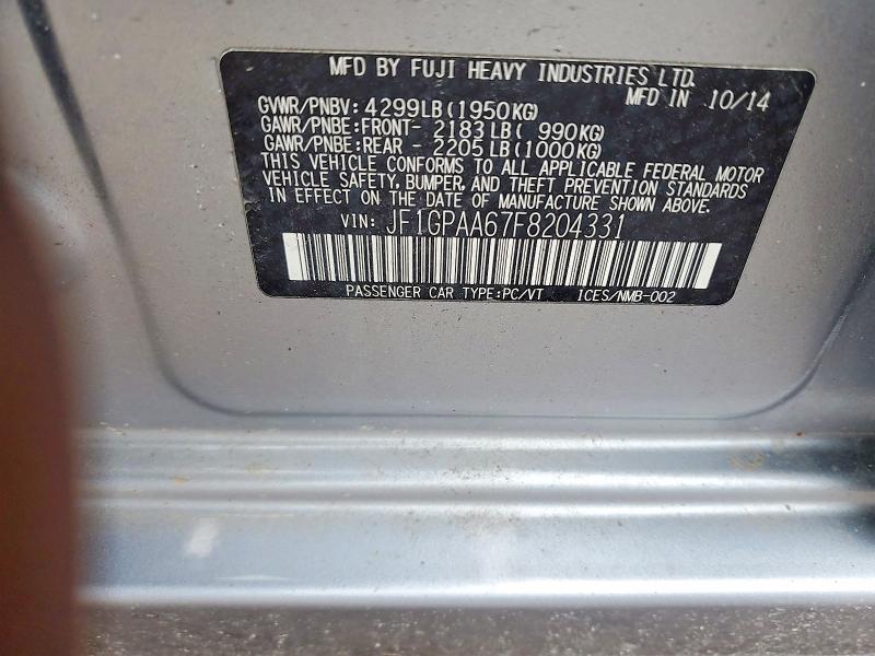 2015 Subaru Impreza მანქანა იყიდება აუქციონზე, vin: JF1GPAA67F8204331, აუქციონის ნომერი: 52142456