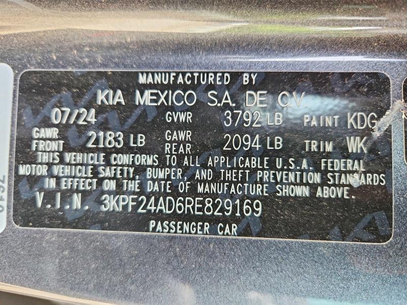 52401206 :رقم المزاد ، 3KPF24AD6RE829169 vin ، 2024 Kia Forte مزاد بيع