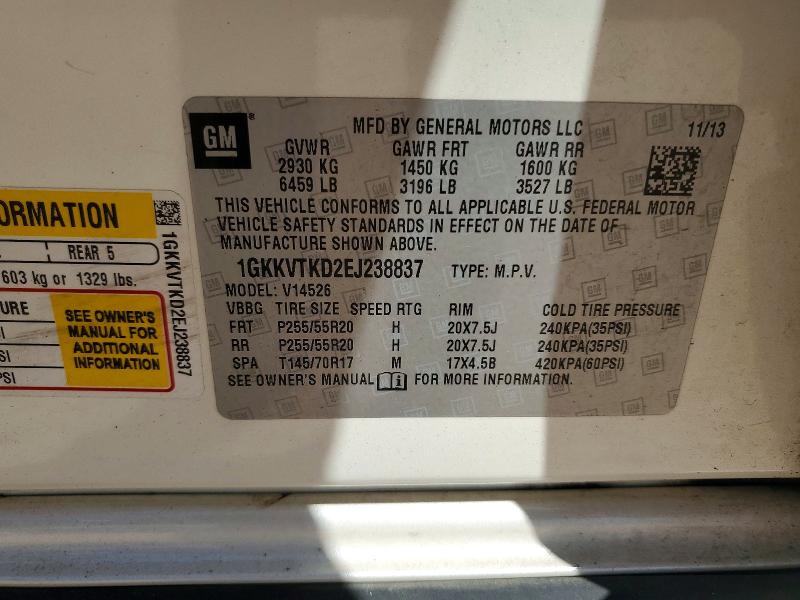 Aukcja sprzedaży 2014 Gmc Acadia, vin: 1GKKVTKD2EJ238837, numer aukcji: 53025356