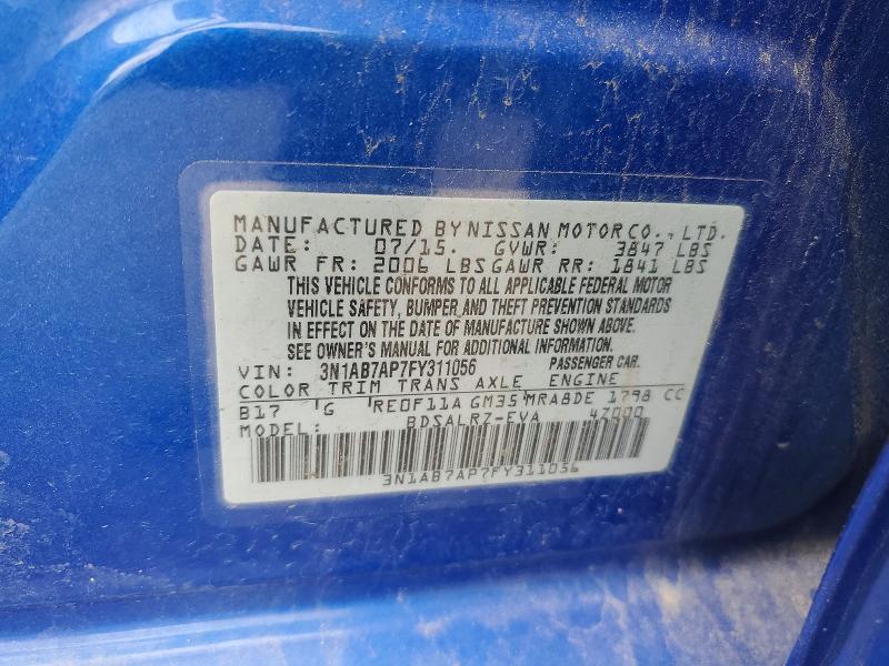 Продажа на аукционе авто 2015 Nissan Sentra, vin: 3N1AB7AP7FY311056, номер лота: 52831536