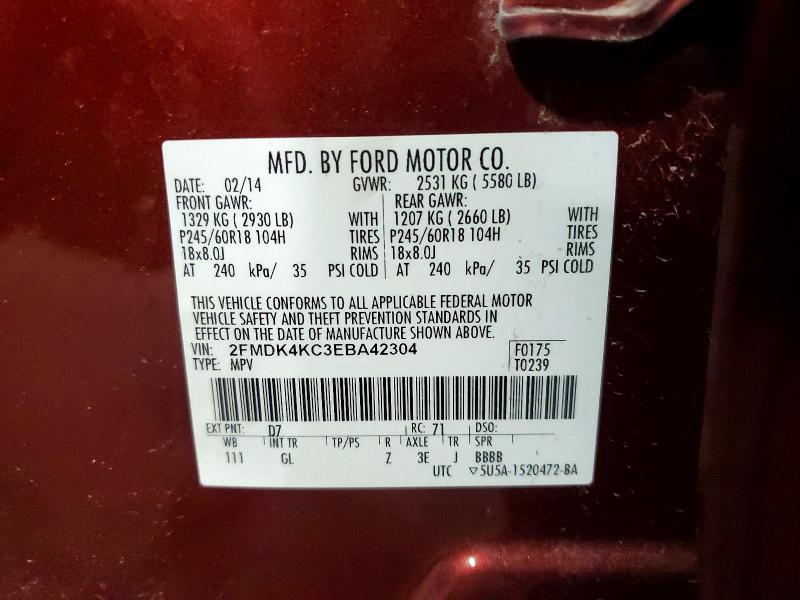 Продажа на аукционе авто 2014 Ford Edge, vin: 2FMDK4KC3EBA42304, номер лота: 52155026