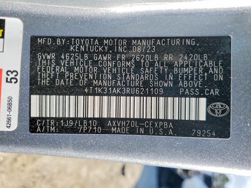 2024 Toyota Camry მანქანა იყიდება აუქციონზე, vin: 4T1K31AK3RU621109, აუქციონის ნომერი: 53234026