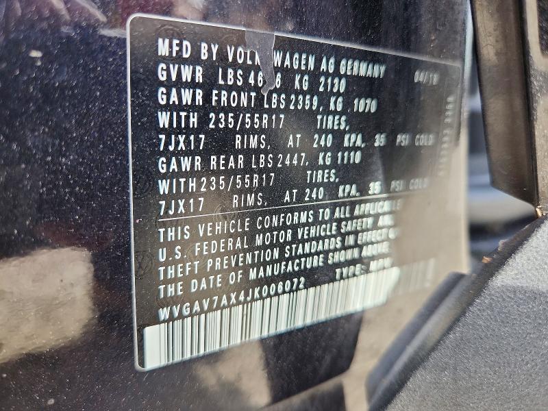 Продаж на аукціоні авто 2018 Volkswagen Tiguan Limited, vin: WVGAV7AX4JK006072, номер лоту: 52481926