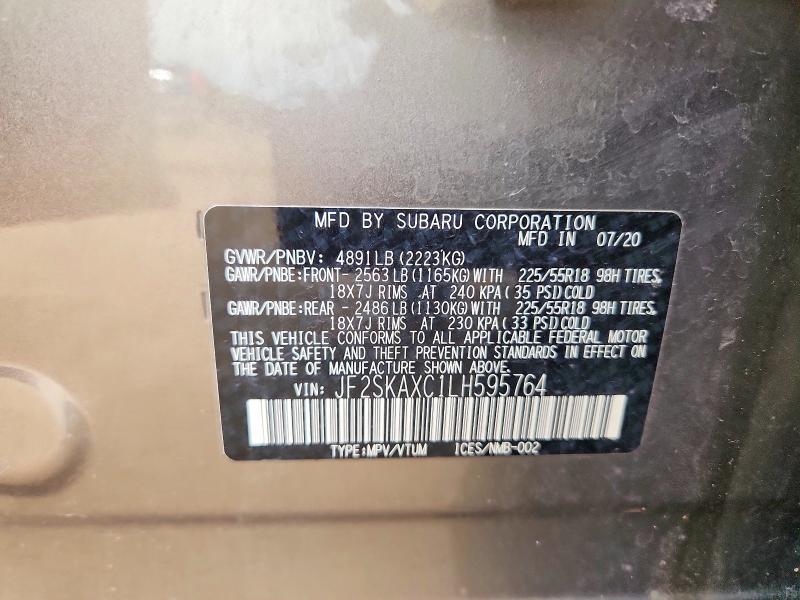 Продаж на аукціоні авто 2020 Subaru Forester, vin: JF2SKAXC1LH595764, номер лоту: 51803126