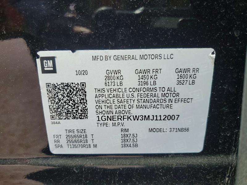 51912716 :رقم المزاد ، 1GNERFKW3MJ112007 vin ، 2021 Chevrolet Traverse مزاد بيع