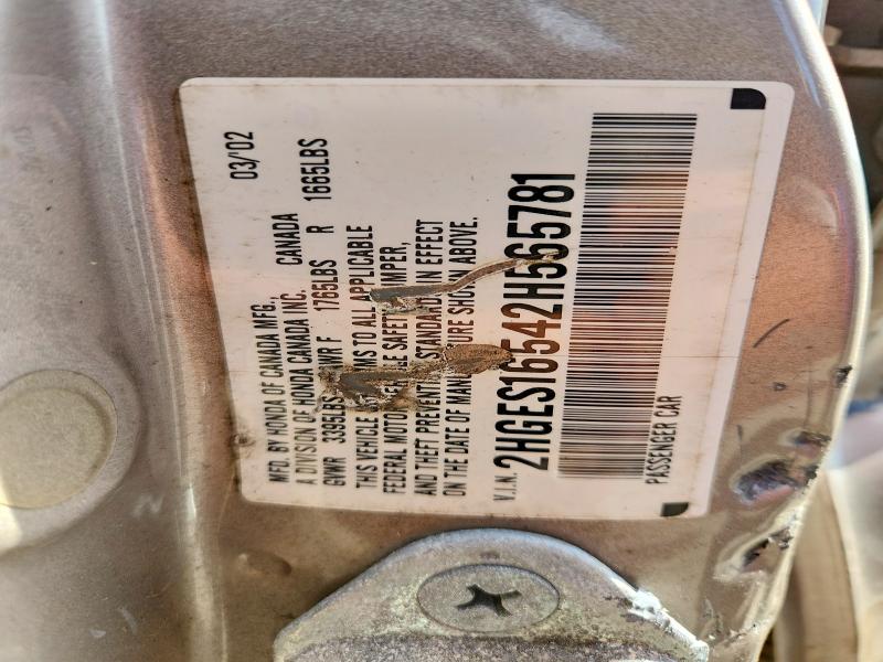 Aukcja sprzedaży 2002 Honda Civic, vin: 2HGES16542H565781, numer aukcji: 55221096