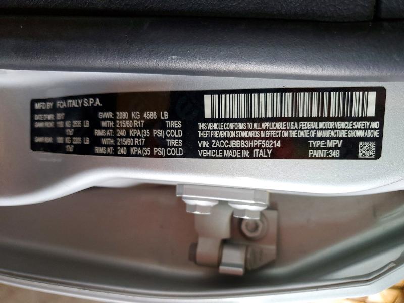 53560426 :رقم المزاد ، ZACCJBBB3HPF59214 vin ، 2017 Jeep Renegade مزاد بيع