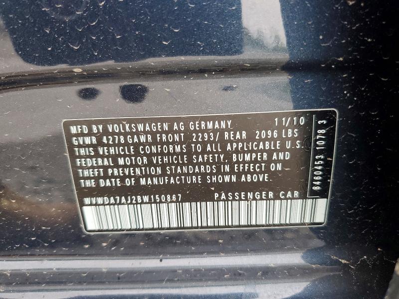 53519426 :رقم المزاد ، WVWDA7AJ2BW150867 vin ، 2011 Volkswagen Golf مزاد بيع
