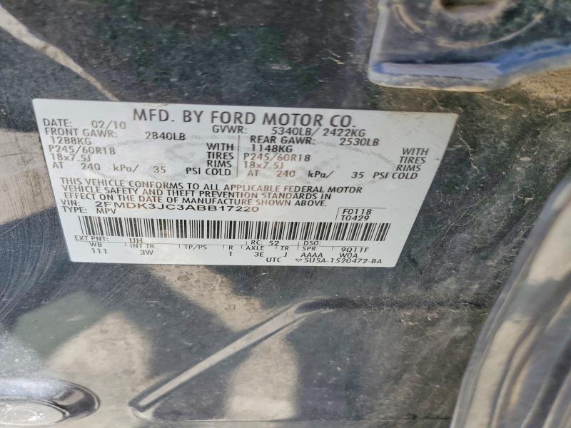 52240456 :رقم المزاد ، 2FMDK3JC3ABB17220 vin ، 2010 Ford Edge مزاد بيع