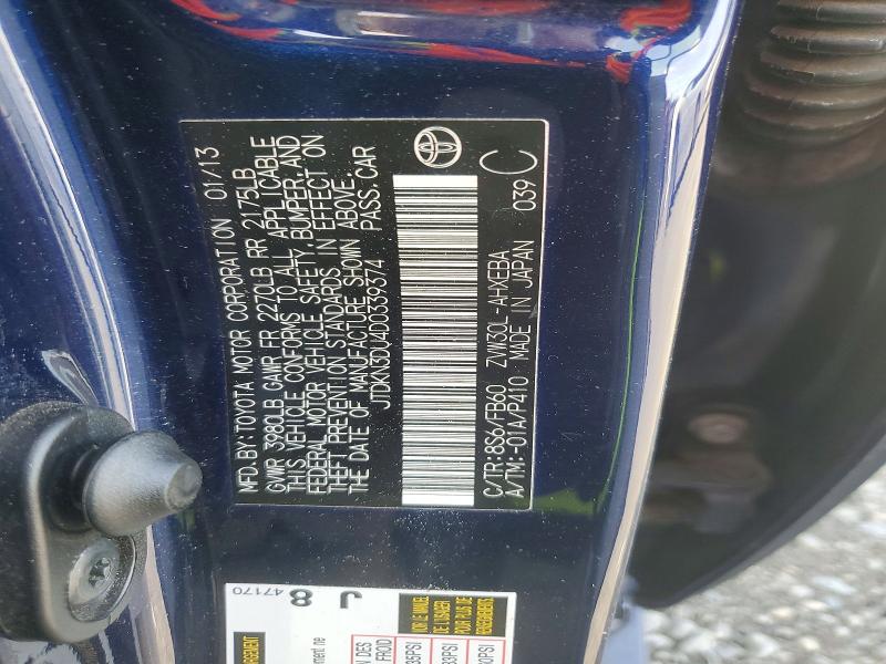 Aukcja sprzedaży 2013 Toyota Prius, vin: JTDKN3DU4D0339374, numer aukcji: 53832036