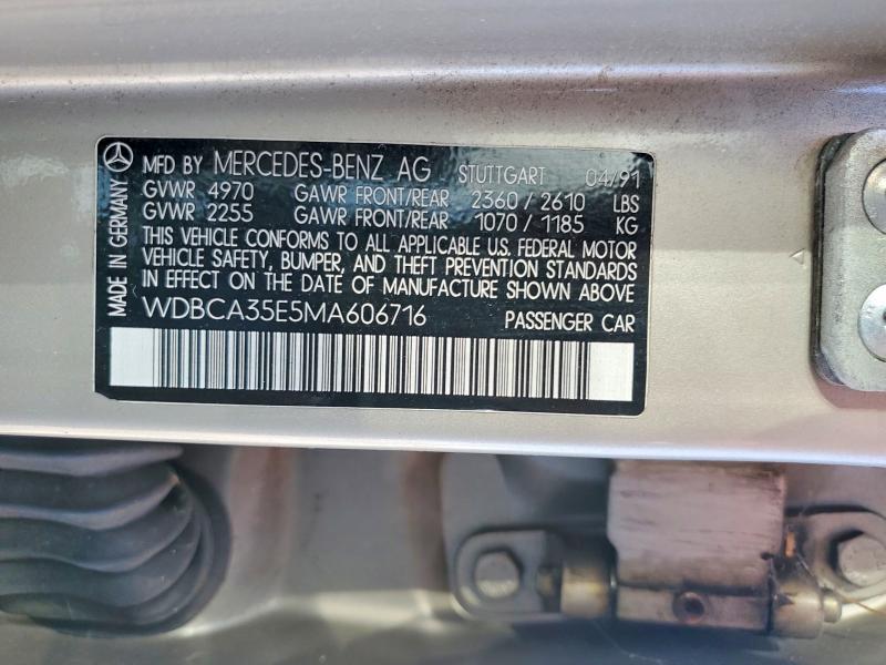Продаж на аукціоні авто 1991 Mercedes-benz 420, vin: WDBCA35E5MA606716, номер лоту: 52605796