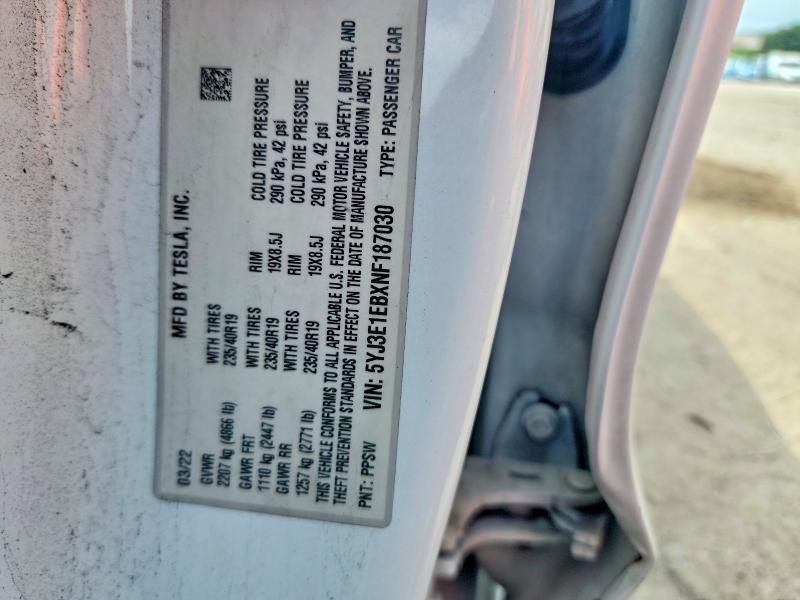 Продаж на аукціоні авто 2022 Tesla Model 3, vin: 5YJ3E1EBXNF187030, номер лоту: 55311426