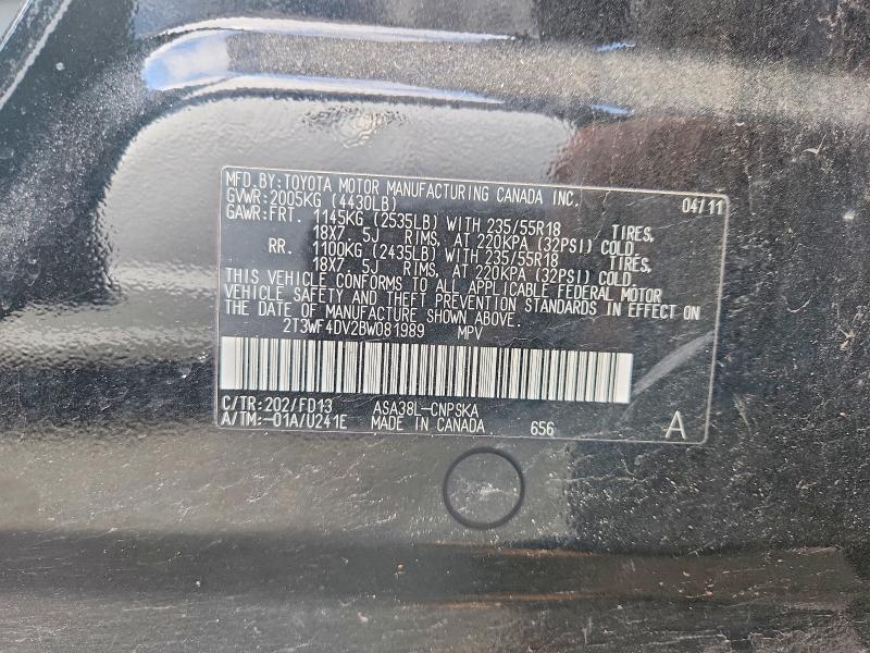 Aukcja sprzedaży 2011 Toyota Rav4, vin: 2T3WF4DV2BW081989, numer aukcji: 53620136