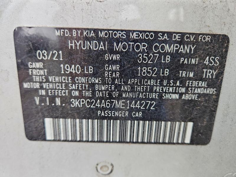 Aukcja sprzedaży 2021 Hyundai Accent, vin: 3KPC24A67ME144272, numer aukcji: 54598046