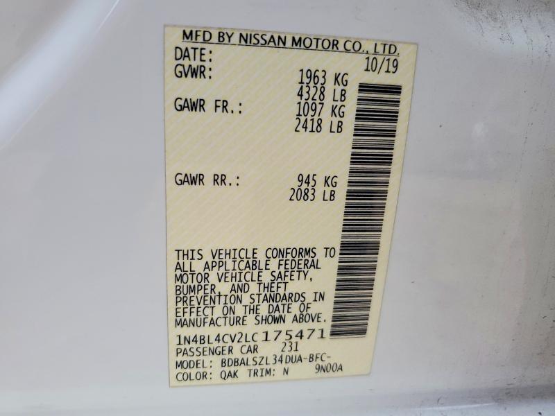 2020 Nissan Altima მანქანა იყიდება აუქციონზე, vin: 1N4BL4CV2LC175471, აუქციონის ნომერი: 54910916