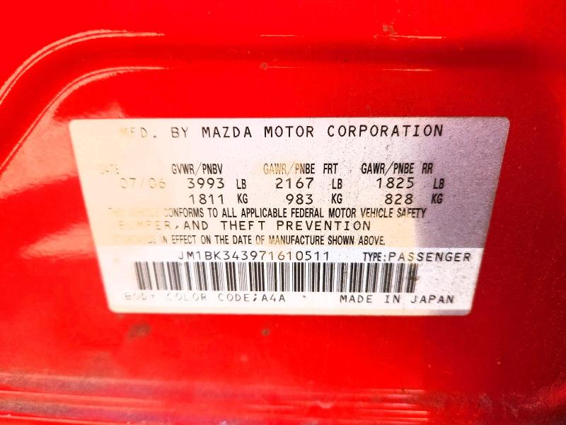 Aukcja sprzedaży 2007 Mazda 3, vin: JM1BK343971610511, numer aukcji: 53207136