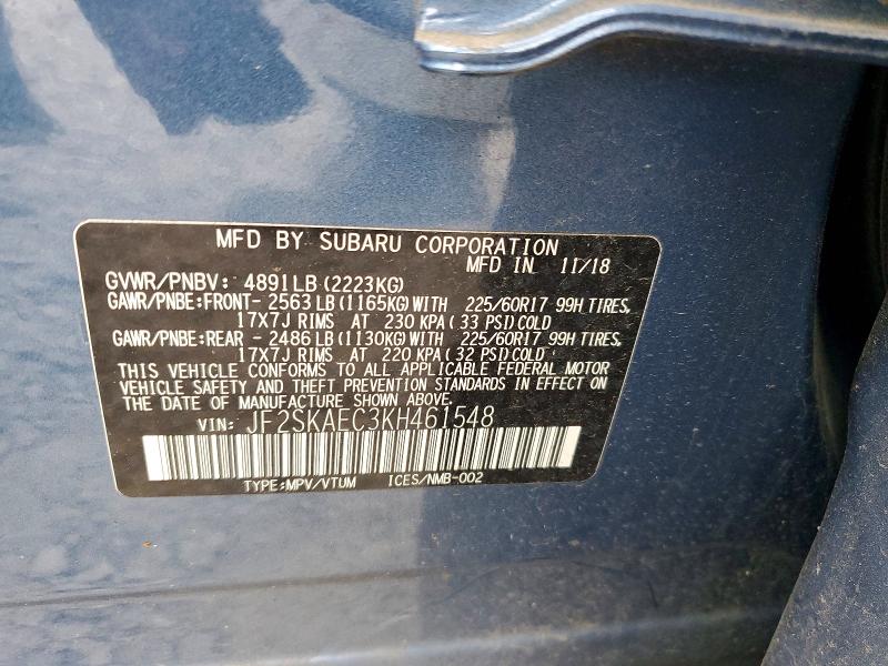 Aukcja sprzedaży 2019 Subaru Forester, vin: JF2SKAEC3KH461548, numer aukcji: 52463356