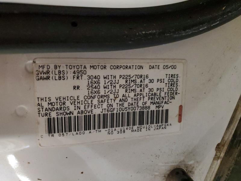 53819496 :رقم المزاد ، JT6GF10U5Y0073888 vin ، 2000 Lexus Rx مزاد بيع