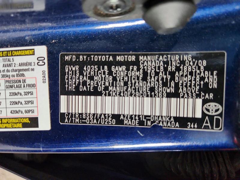 Продажа на аукционе авто 2009 Toyota Corolla Matrix, vin: 2T1KE40E29C011369, номер лота: 52582976