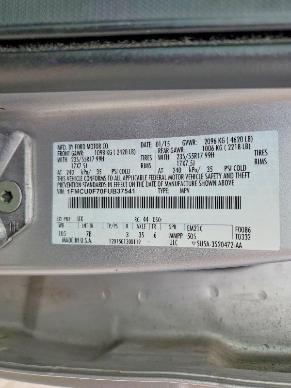 Продаж на аукціоні авто 2015 Ford Escape, vin: 1FMCU0F70FUB37541, номер лоту: 54690456