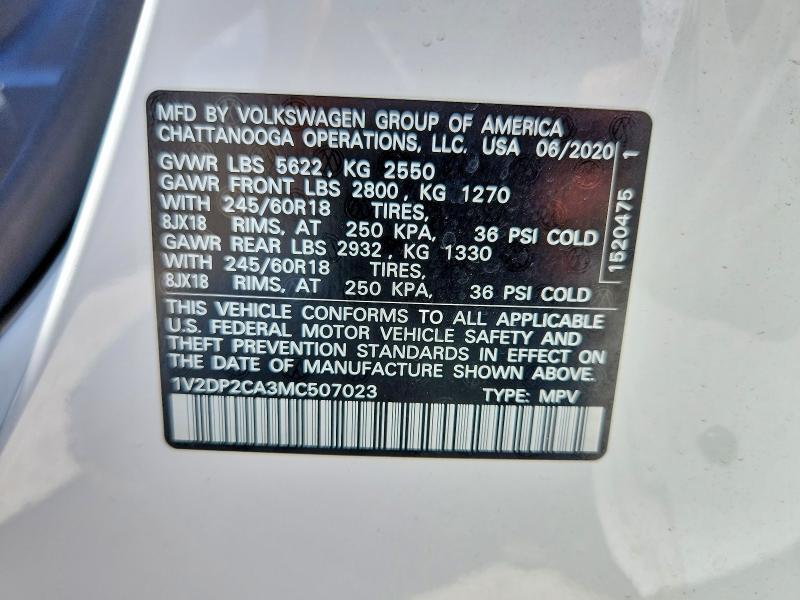 Продажа на аукционе авто 2021 Volkswagen Atlas, vin: 1V2DP2CA3MC507023, номер лота: 54188216