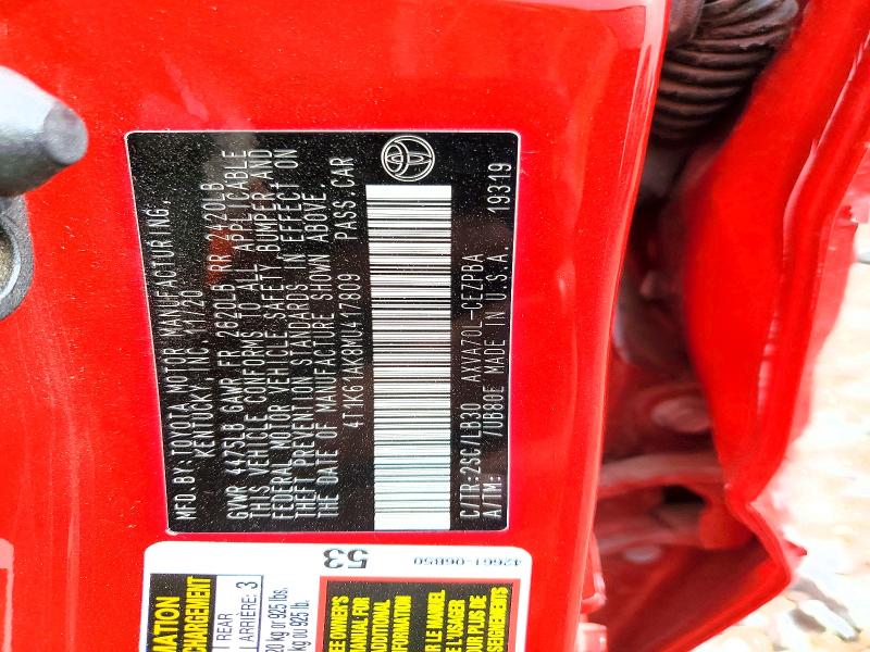 2021 Toyota Camry მანქანა იყიდება აუქციონზე, vin: 4T1K61AK8MU417809, აუქციონის ნომერი: 52067486