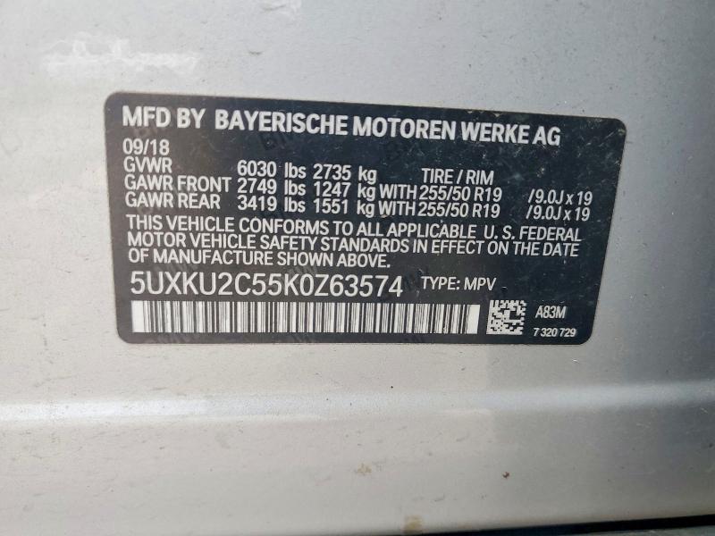 54715746 :رقم المزاد ، 5UXKU2C55K0Z63574 vin ، 2019 Bmw X6 مزاد بيع