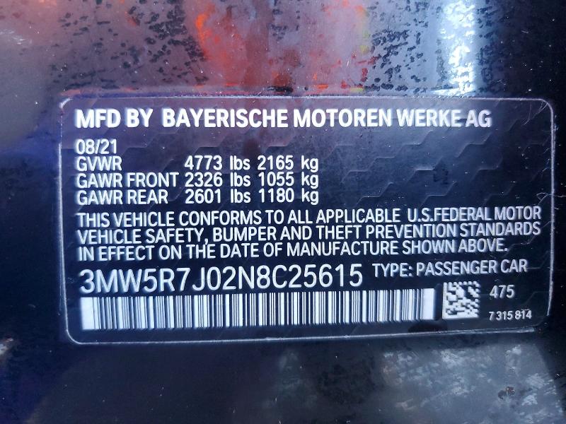 Продажа на аукционе авто 2022 Bmw 330xi, vin: 3MW5R7J02N8C25615, номер лота: 53822646