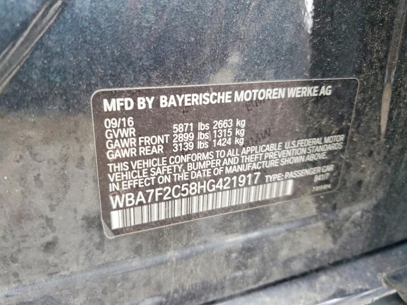 53693646 :رقم المزاد ، WBA7F2C58HG421917 vin ، 2017 Bmw 750 مزاد بيع