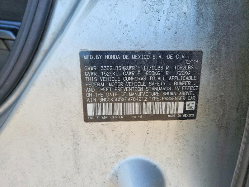 2015 Honda Fit მანქანა იყიდება აუქციონზე, vin: 3HGGK5G5XFM764212, აუქციონის ნომერი: 51887786