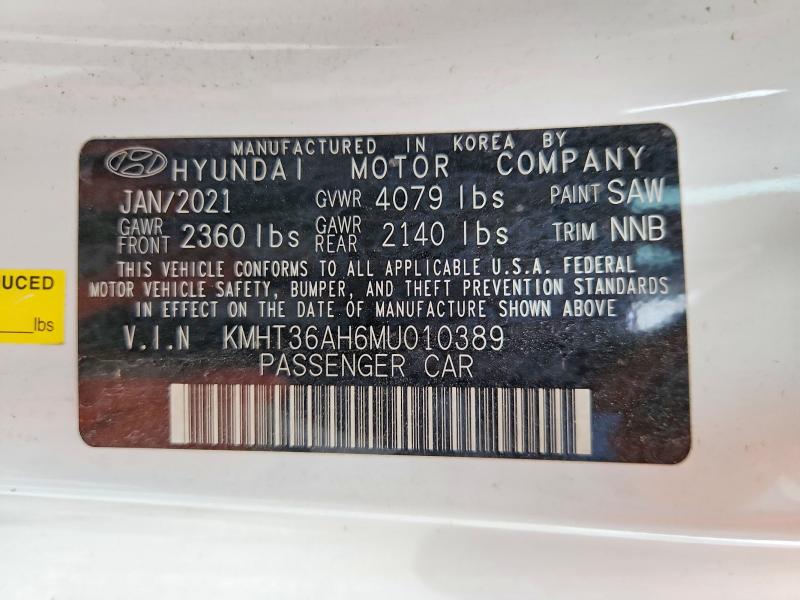 2021 Hyundai Veloster N მანქანა იყიდება აუქციონზე, vin: KMHT36AH6MU010389, აუქციონის ნომერი: 53089576