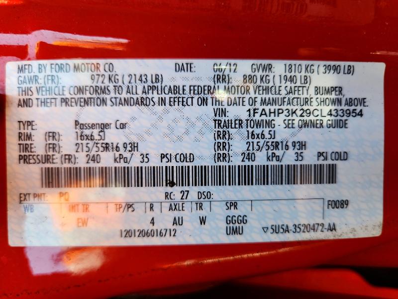 Aukcja sprzedaży 2012 Ford Focus, vin: 1FAHP3K29CL433954, numer aukcji: 53772196