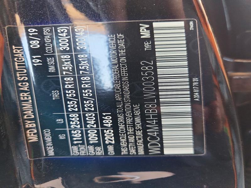 54726046 :رقم المزاد ، WDC4M4HB8LW003582 vin ، 2020 Mercedes-benz Glb مزاد بيع