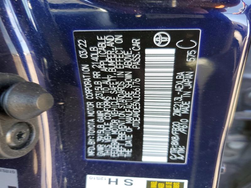53994706 :رقم المزاد ، JTDEAMDE5NJ056176 vin ، 2022 Toyota Corolla مزاد بيع