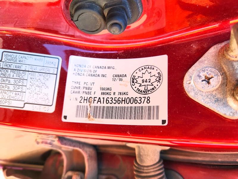 2006 Honda Civic მანქანა იყიდება აუქციონზე, vin: 2HGFA16356H006378, აუქციონის ნომერი: 50317736