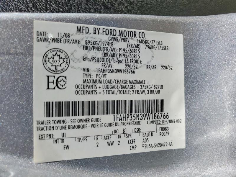 Aukcja sprzedaży 2009 Ford Focus, vin: 1FAHP35N39W186766, numer aukcji: 55332406