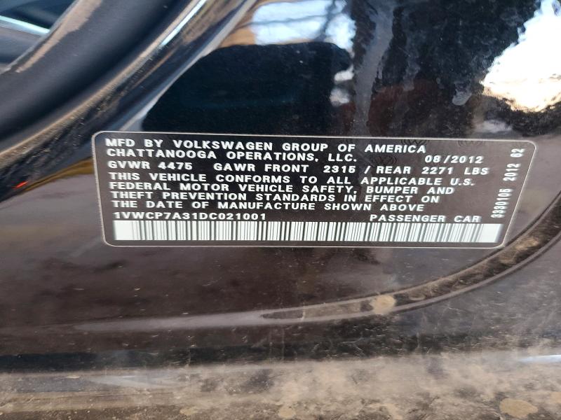 52015106 :رقم المزاد ، 1VWCP7A31DC021001 vin ، 2013 Volkswagen Passat مزاد بيع