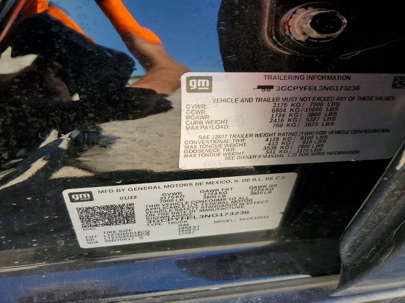 2022 Chevrolet Silverado Ltd მანქანა იყიდება აუქციონზე, vin: 3GCPYFEL3NG173236, აუქციონის ნომერი: 53568856