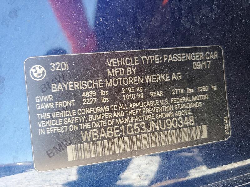 2018 Bmw 320 მანქანა იყიდება აუქციონზე, vin: WBA8E1G53JNU90348, აუქციონის ნომერი: 52848866