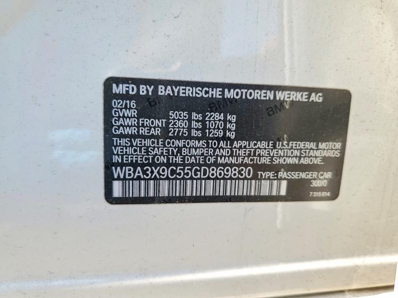 54039156 :رقم المزاد ، WBA3X9C55GD869830 vin ، 2016 Bmw 335 مزاد بيع