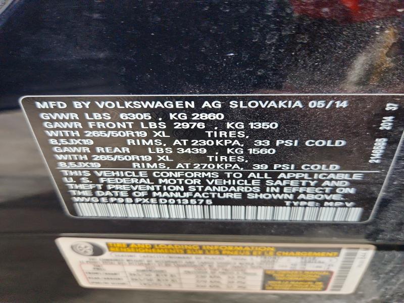 54814536 :رقم المزاد ، WVGEP9BPXED013575 vin ، 2014 Volkswagen Touareg مزاد بيع