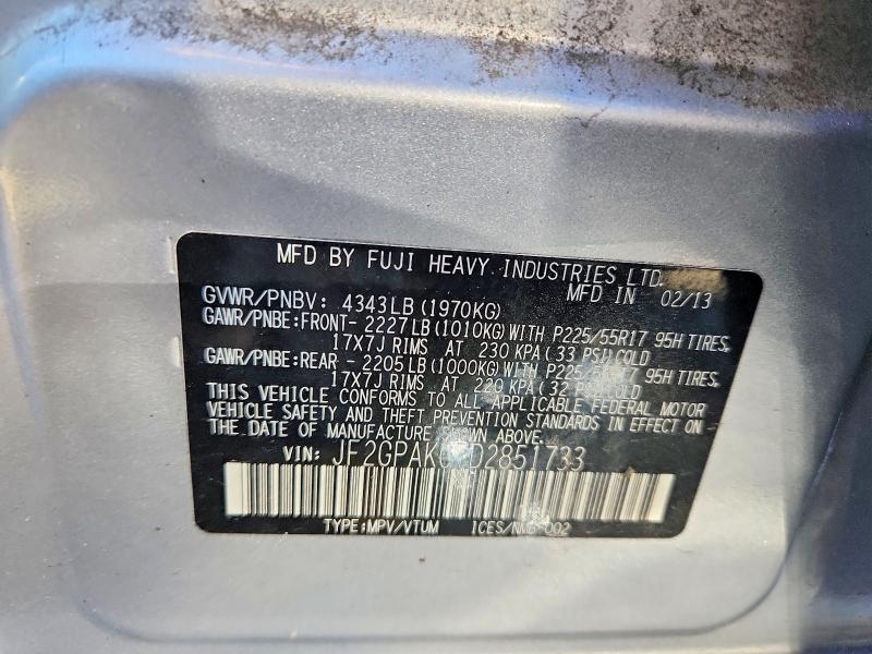 Продаж на аукціоні авто 2013 Subaru Xv Crosstrek, vin: JF2GPAKC7D2851733, номер лоту: 52352396