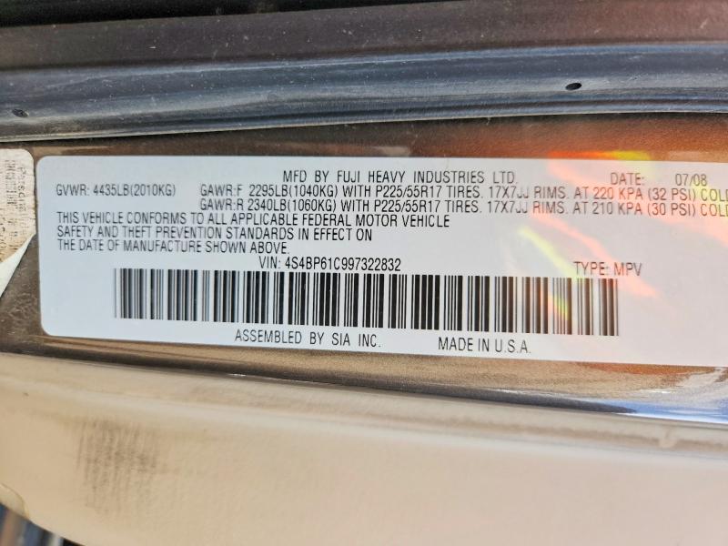 Продаж на аукціоні авто 2009 Subaru Outback, vin: 4S4BP61C997322832, номер лоту: 53981526