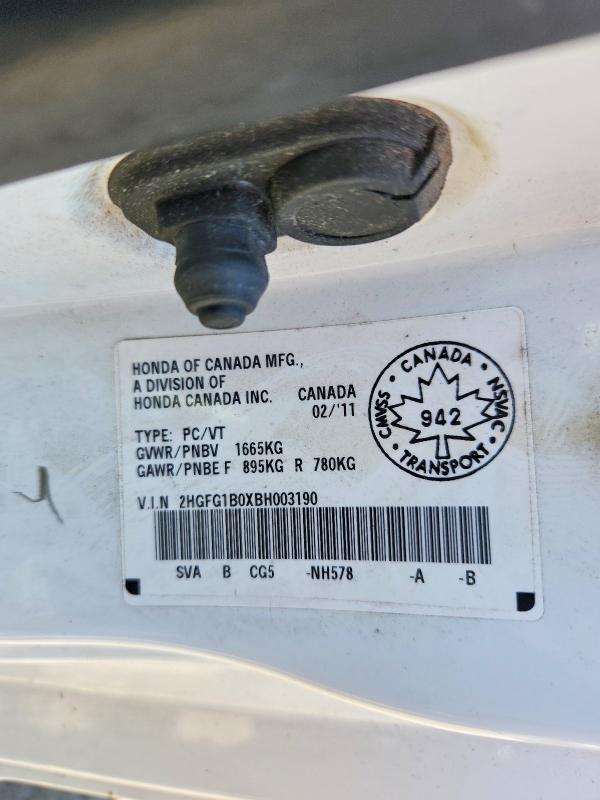 2011 Honda Civic მანქანა იყიდება აუქციონზე, vin: 2HGFG1B0XBH003190, აუქციონის ნომერი: 52529376