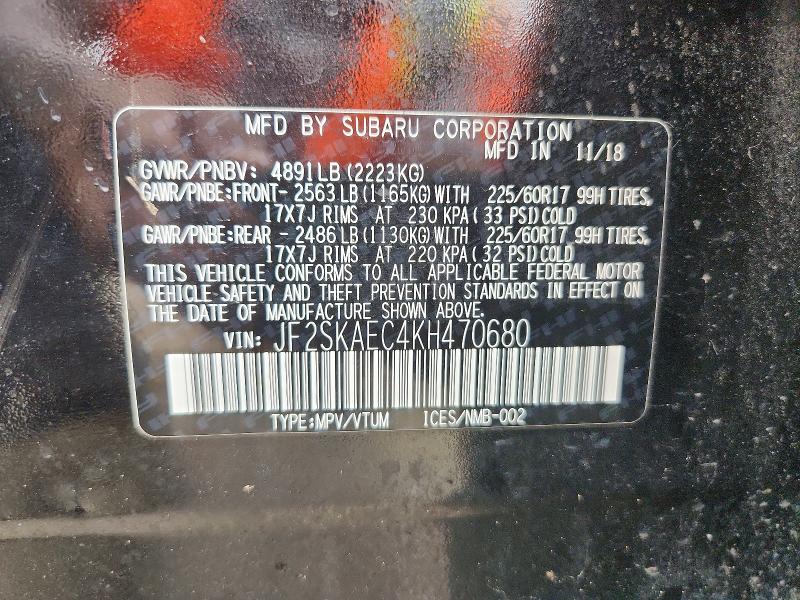 Aukcja sprzedaży 2019 Subaru Forester, vin: JF2SKAEC4KH470680, numer aukcji: 55038176